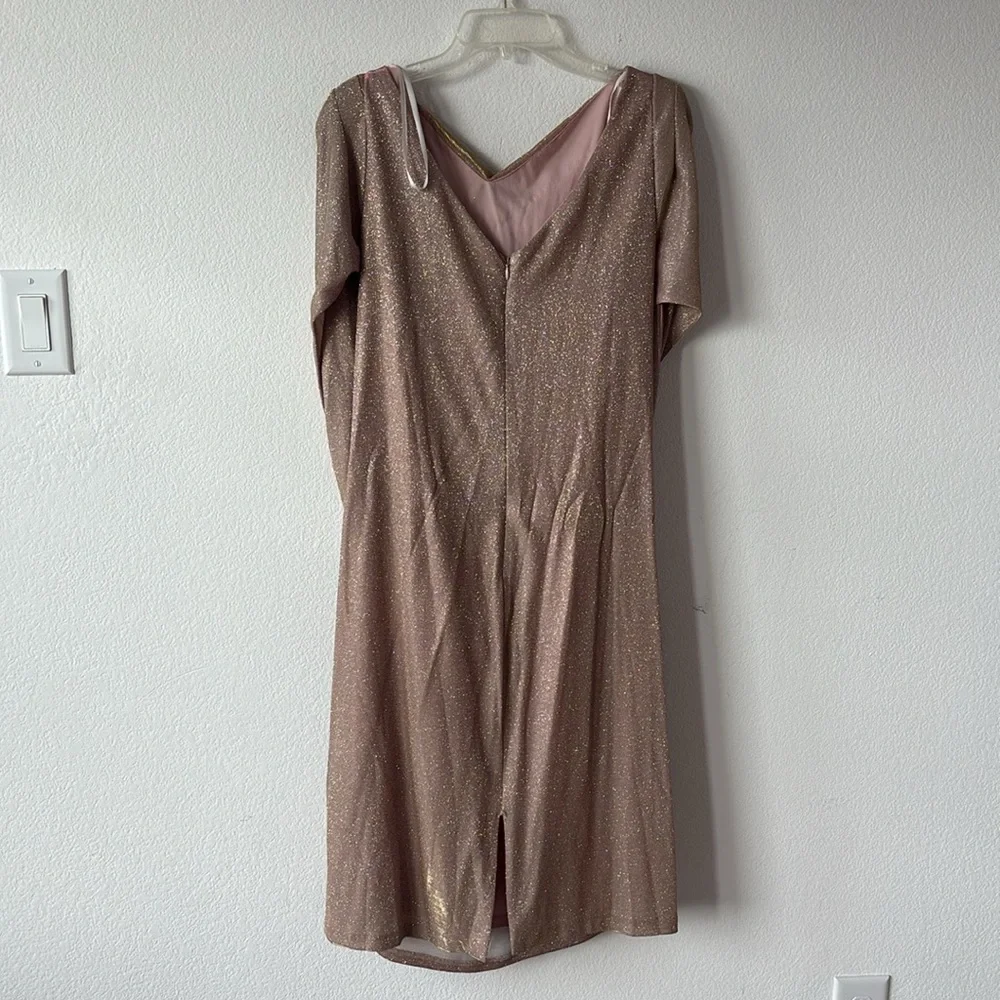 Betsy & Adam Gold and Pink Ruched Sheath Midi Dress - Picture 8 of 14
